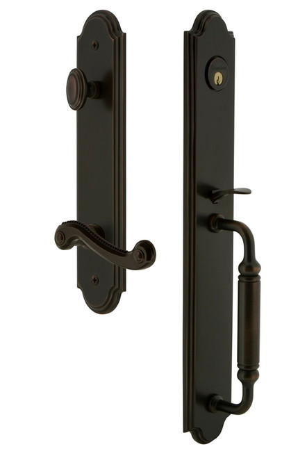 Grandeur Hardware - Arc One-Piece Handleset with C Grip and Newport Lever in Timeless Bronze - ARCCGRNEW - 842961