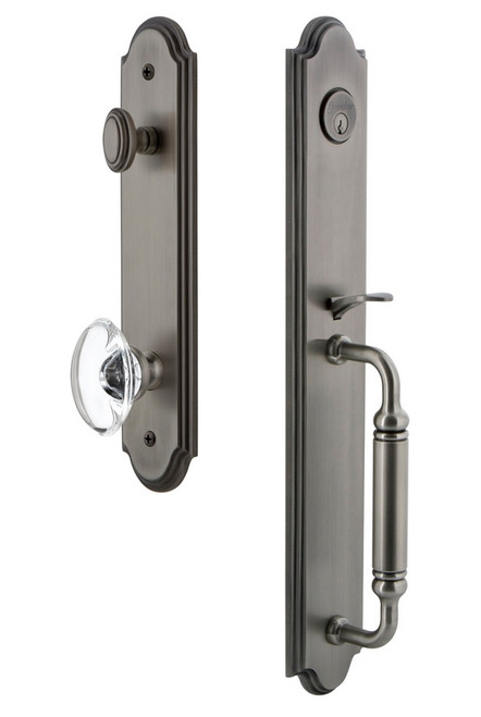 Grandeur Hardware - Arc One-Piece Handleset with C Grip and Provence Knob in Antique Pewter - ARCCGRPRO - 842061