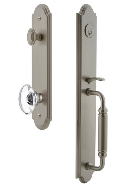 Grandeur Hardware - Arc One-Piece Handleset with C Grip and Provence Knob in Satin Nickel - ARCCGRPRO - 842069