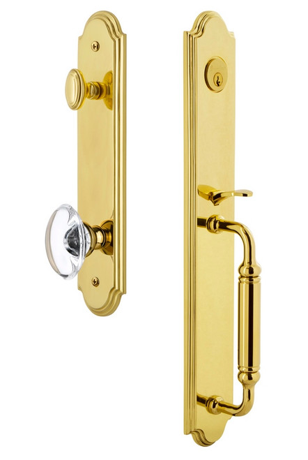 Grandeur Hardware - Arc One-Piece Handleset with C Grip and Provence Knob in Lifetime Brass - ARCCGRPRO - 842067