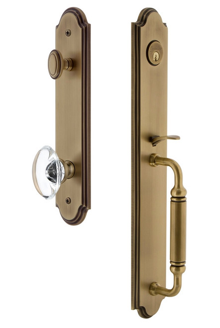 Grandeur Hardware - Arc One-Piece Dummy Handleset with C Grip and Provence Knob in Vintage Brass - ARCCGRPRO - 848715