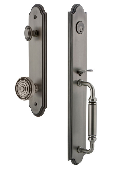 Grandeur Hardware - Arc One-Piece Dummy Handleset with C Grip and Soleil Knob in Antique Pewter - ARCCGRSOL - 848720