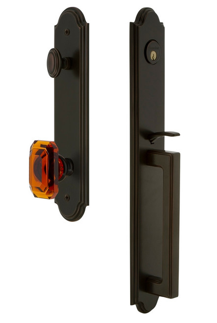 Grandeur Hardware - Arc One-Piece Handleset with D Grip and Baguette Amber Knob in Timeless Bronze - ARCDGRBCA - 843448
