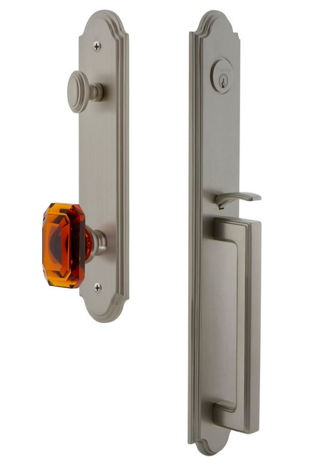 Grandeur Hardware - Arc One-Piece Handleset with D Grip and Baguette Amber Knob in Satin Nickel - ARCDGRBCA - 843435