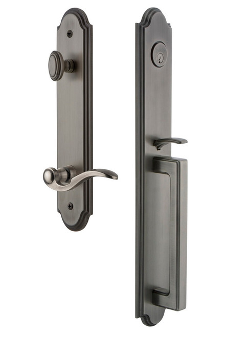 Grandeur Hardware - Arc One-Piece Handleset with D Grip and Bellagio Lever in Antique Pewter - ARCDGRBEL - 846677