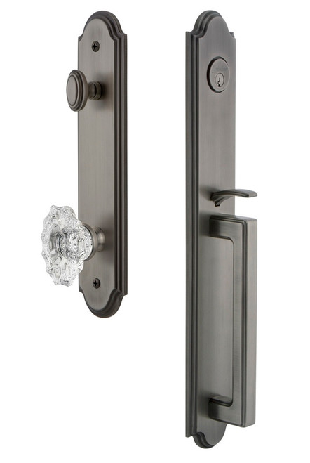 Grandeur Hardware - Arc One-Piece Handleset with D Grip and Biarritz Knob in Antique Pewter - ARCDGRBIA - 843535