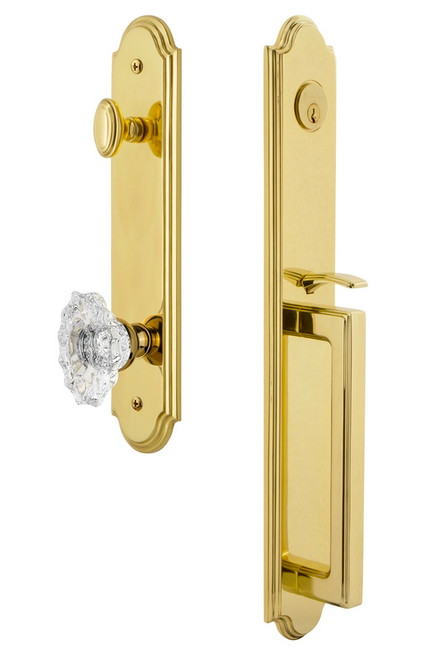 Grandeur Hardware - Arc One-Piece Handleset with D Grip and Biarritz Knob in Lifetime Brass - ARCDGRBIA - 843546