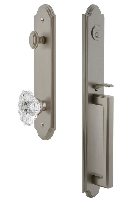 Grandeur Hardware - Arc One-Piece Dummy Handleset with D Grip and Biarritz Knob in Satin Nickel - ARCDGRBIA - 848407