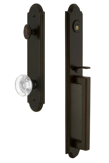 Grandeur Hardware - Arc One-Piece Dummy Handleset with D Grip and Bordeaux Knob in Timeless Bronze - ARCDGRBOR - 848437