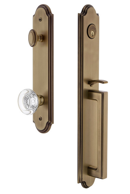 Grandeur Hardware - Arc One-Piece Dummy Handleset with D Grip and Bordeaux Knob in Vintage Brass - ARCDGRBOR - 848442