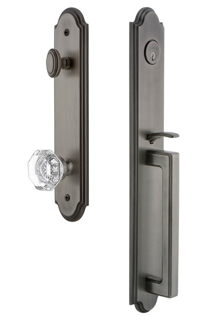 Grandeur Hardware - Arc One-Piece Handleset with D Grip and Chambord Knob in Antique Pewter - ARCDGRCHM - 843775