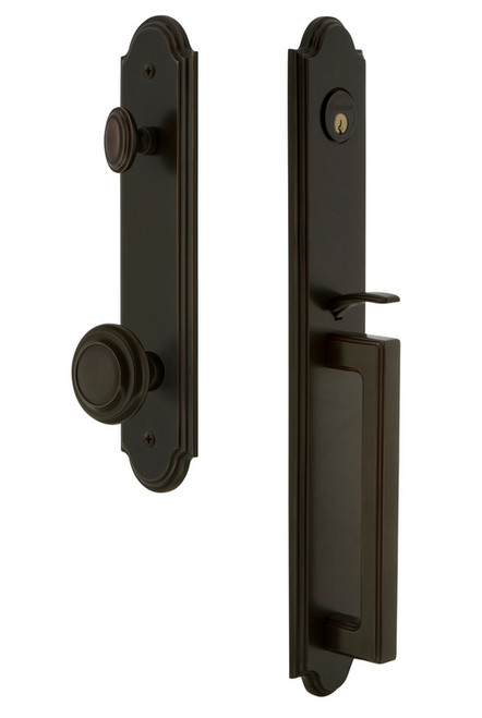 Grandeur Hardware - Arc One-Piece Handleset with D Grip and Circulaire Knob in Timeless Bronze - ARCDGRCIR - 843870