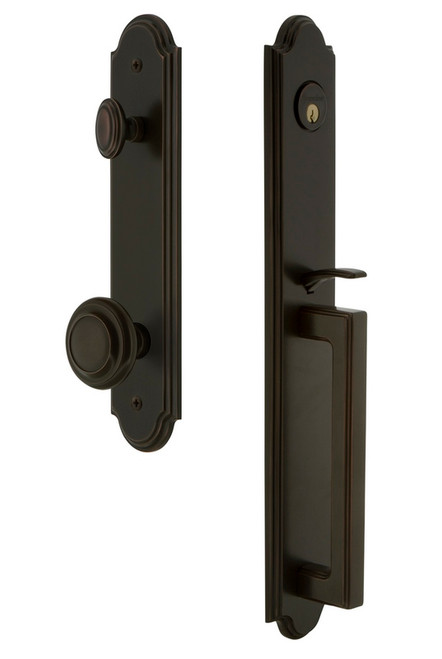 Grandeur Hardware - Arc One-Piece Handleset with D Grip and Circulaire Knob in Timeless Bronze - ARCDGRCIR - 843872