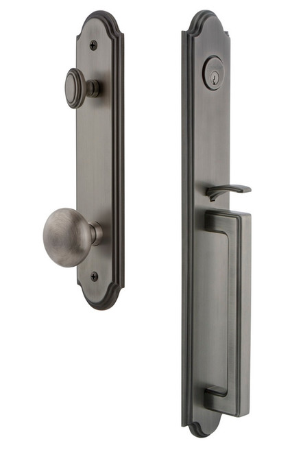 Grandeur Hardware - Arc One-Piece Handleset with D Grip and Fifth Avenue Knob in Antique Pewter - ARCDGRFAV - 843955
