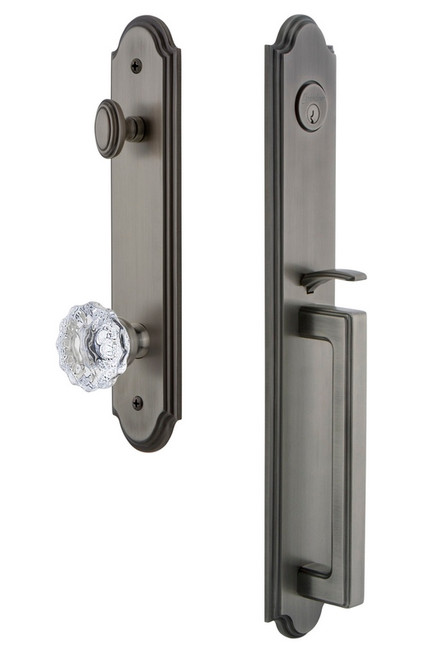 Grandeur Hardware - Arc One-Piece Handleset with D Grip and Fontainebleau Knob in Antique Pewter - ARCDGRFON - 844017