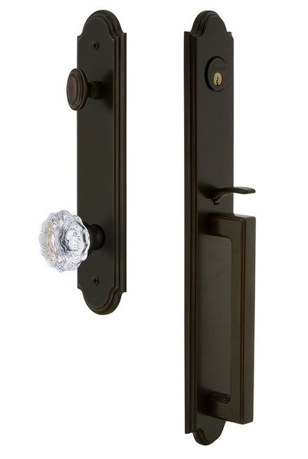 Grandeur Hardware - Arc One-Piece Handleset with D Grip and Fontainebleau Knob in Timeless Bronze - ARCDGRFON - 844053