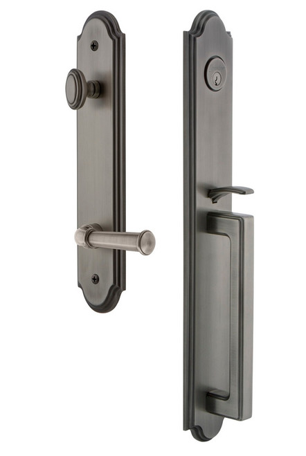 Grandeur Hardware - Arc One-Piece Handleset with D Grip and Georgetown Lever in Antique Pewter - ARCDGRGEO - 846802