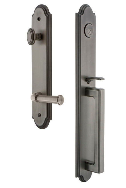 Grandeur Hardware - Arc One-Piece Handleset with D Grip and Georgetown Lever in Antique Pewter - ARCDGRGEO - 846800