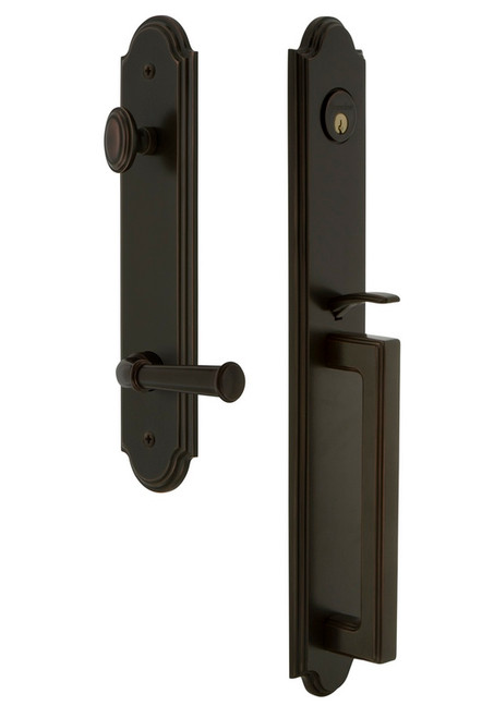 Grandeur Hardware - Arc One-Piece Handleset with D Grip and Georgetown Lever in Timeless Bronze - ARCDGRGEO - 846872