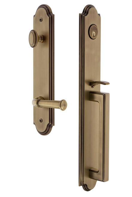 Grandeur Hardware - Arc One-Piece Handleset with D Grip and Georgetown Lever in Vintage Brass - ARCDGRGEO - 846896