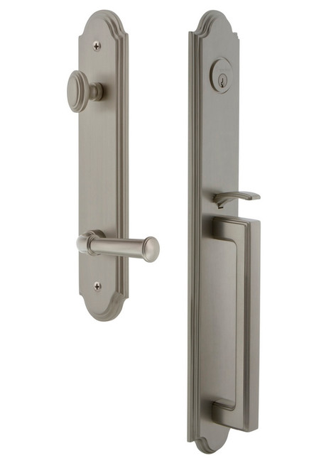 Grandeur Hardware - Arc One-Piece Handleset with D Grip and Georgetown Lever in Satin Nickel - ARCDGRGEO - 846850