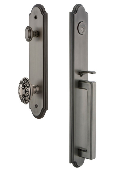 Grandeur Hardware - Arc One-Piece Handleset with D Grip and Grande Victorian Knob in Antique Pewter - ARCDGRGVC - 844074