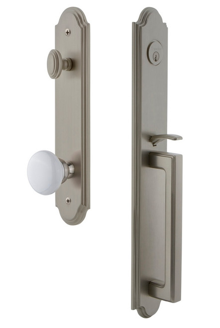 Grandeur Hardware - Arc One-Piece Handleset with D Grip and Hyde Park Knob in Satin Nickel - ARCDGRHYD - 844158