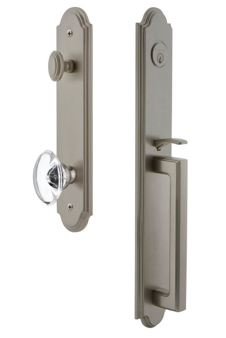 Grandeur Hardware - Arc One-Piece Handleset with D Grip and Provence Knob in Satin Nickel - ARCDGRPRO - 844278