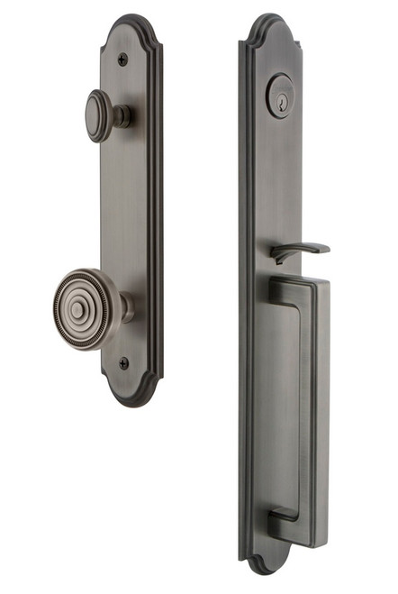 Grandeur Hardware - Arc One-Piece Handleset with D Grip and Soleil Knob in Antique Pewter - ARCDGRSOL - 844315