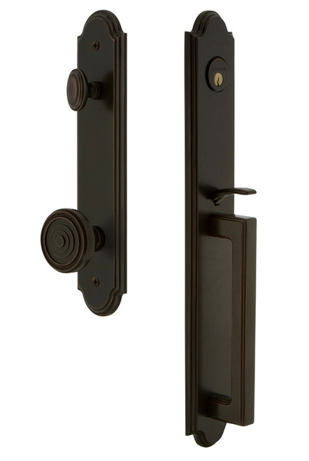 Grandeur Hardware - Arc One-Piece Handleset with D Grip and Soleil Knob in Timeless Bronze - ARCDGRSOL - 844350