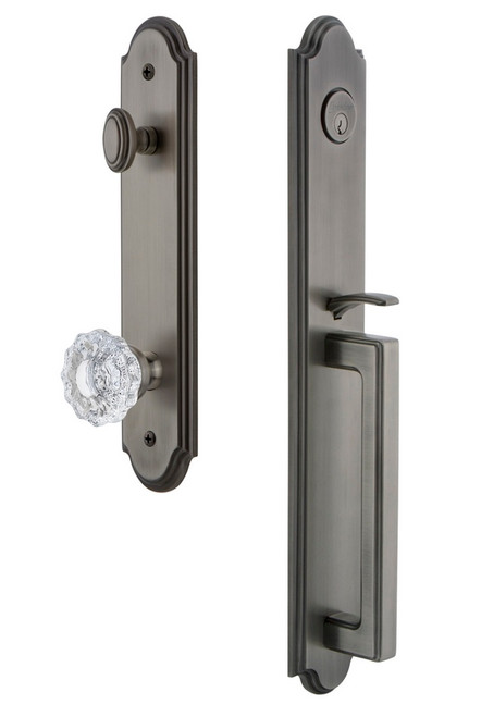 Grandeur Hardware - Arc One-Piece Handleset with D Grip and Versailles Knob in Antique Pewter - ARCDGRVER - 844375