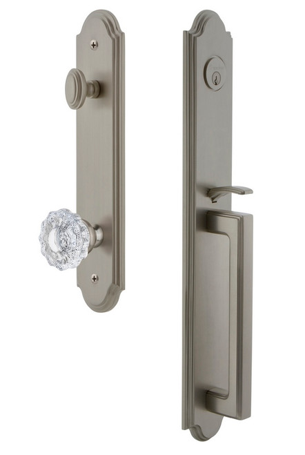 Grandeur Hardware - Arc One-Piece Handleset with D Grip and Versailles Knob in Satin Nickel - ARCDGRVER - 844398