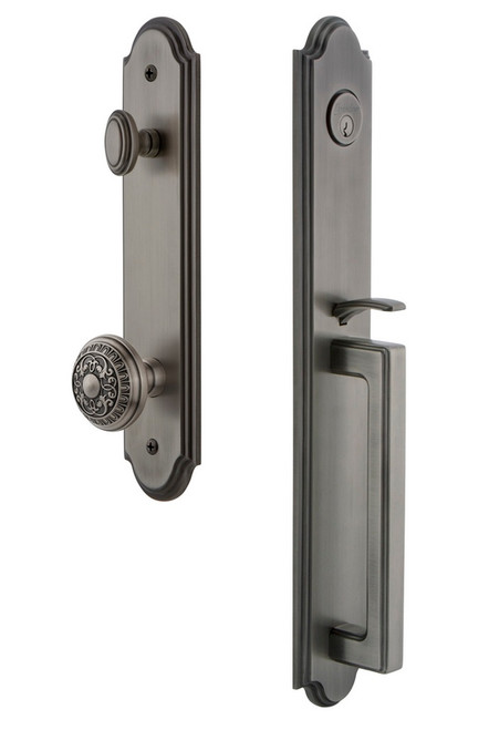 Grandeur Hardware - Arc One-Piece Handleset with D Grip and Windsor Knob in Antique Pewter - ARCDGRWIN - 844436