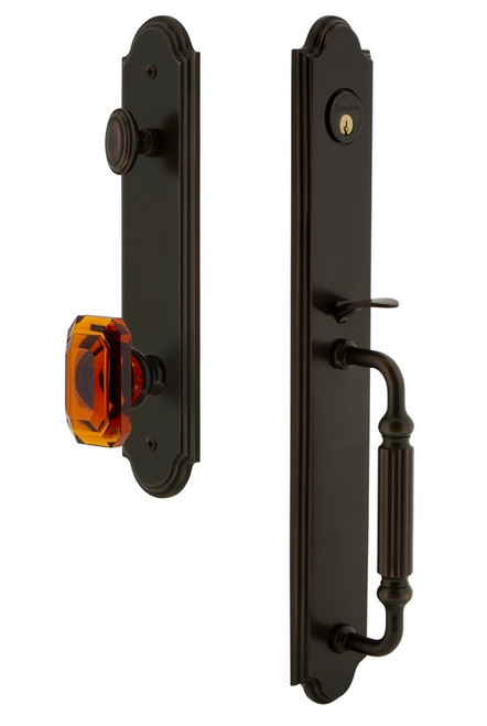 Grandeur Hardware - Arc One-Piece Handleset with F Grip and Baguette Amber Knob in Timeless Bronze - ARCFGRBCA - 843452