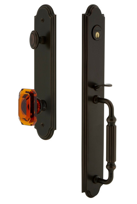 Grandeur Hardware - Arc One-Piece Handleset with F Grip and Baguette Amber Knob in Timeless Bronze - ARCFGRBCA - 843453