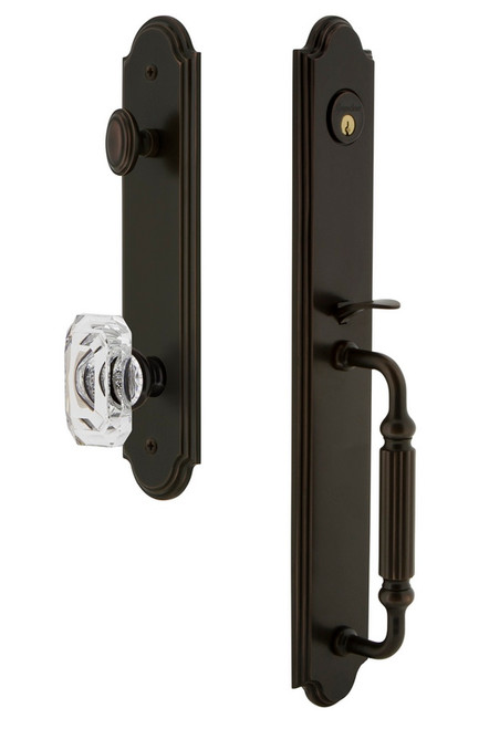 Grandeur Hardware - Arc One-Piece Handleset with F Grip and Baguette Clear Crystal Knob in Timeless Bronze - ARCFGRBCC - 843514