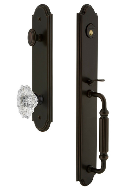 Grandeur Hardware - Arc One-Piece Handleset with F Grip and Biarritz Knob in Timeless Bronze - ARCFGRBIA - 843575