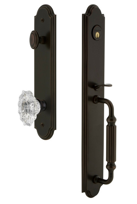 Grandeur Hardware - Arc One-Piece Handleset with F Grip and Biarritz Knob in Timeless Bronze - ARCFGRBIA - 843576