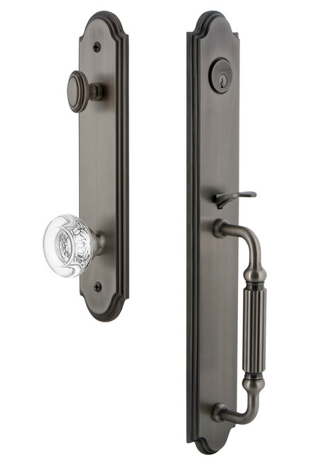 Grandeur Hardware - Arc One-Piece Handleset with F Grip and Bordeaux Knob in Antique Pewter - ARCFGRBOR - 843599