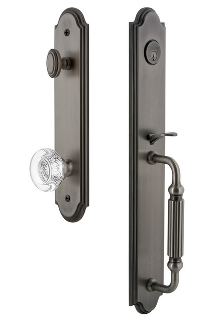 Grandeur Hardware - Arc One-Piece Handleset with F Grip and Bordeaux Knob in Antique Pewter - ARCFGRBOR - 843598