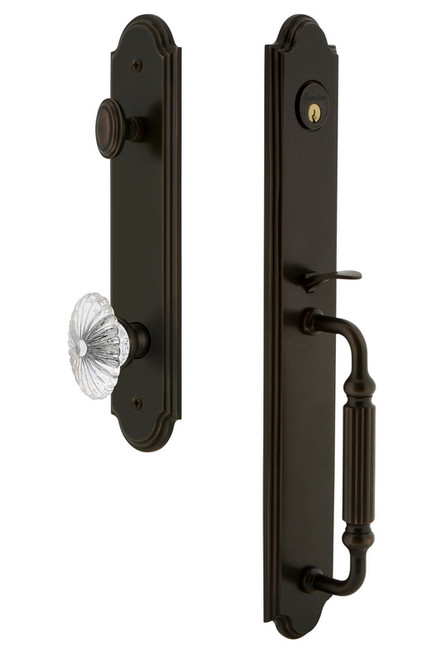 Grandeur Hardware - Arc One-Piece Handleset with F Grip and Burgundy Knob in Timeless Bronze - ARCFGRBUR - 843757