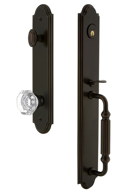 Grandeur Hardware - Arc One-Piece Handleset with F Grip and Chambord Knob in Timeless Bronze - ARCFGRCHM - 843814