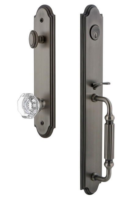 Grandeur Hardware - Arc One-Piece Dummy Handleset with F Grip and Chambord Knob in Antique Pewter - ARCFGRCHM - 848496