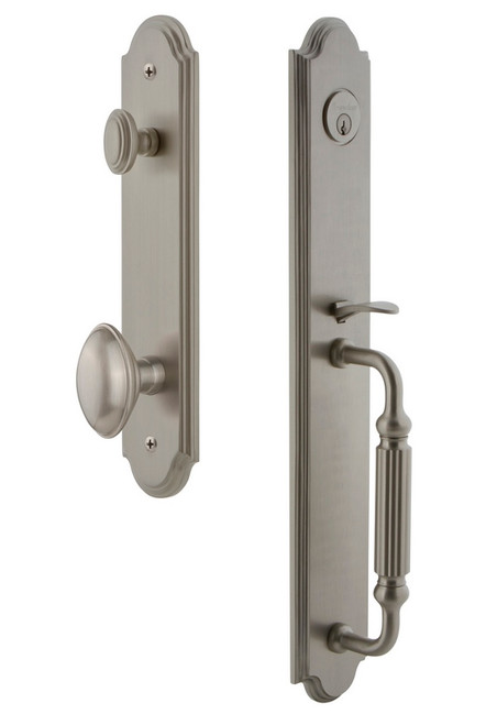 Grandeur Hardware - Arc One-Piece Handleset with F Grip and Eden Prairie Knob in Satin Nickel - ARCFGREDN - 843923