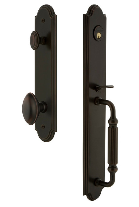 Grandeur Hardware - Arc One-Piece Handleset with F Grip and Eden Prairie Knob in Timeless Bronze - ARCFGREDN - 843935