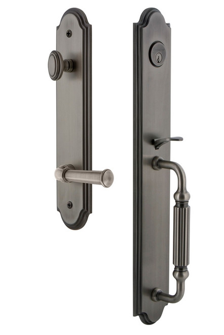 Grandeur Hardware - Arc One-Piece Handleset with F Grip and Georgetown Lever in Antique Pewter - ARCFGRGEO - 846780