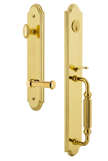 Grandeur Hardware - Arc One-Piece Handleset with F Grip and Georgetown Lever in Lifetime Brass - ARCFGRGEO - 846807
