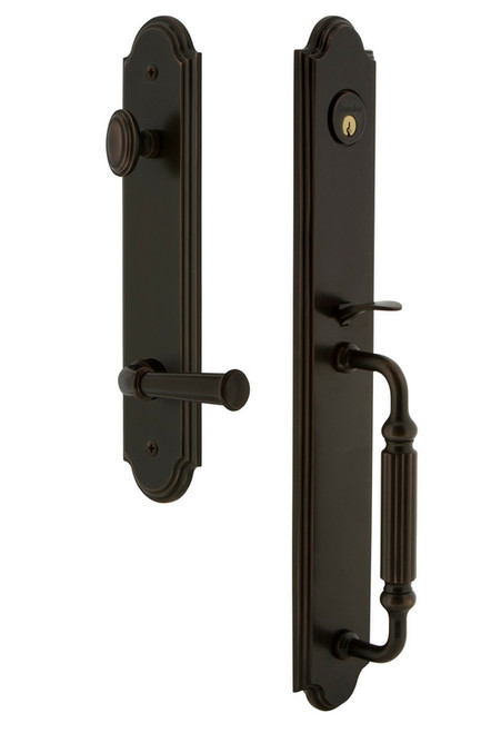 Grandeur Hardware - Arc One-Piece Handleset with F Grip and Georgetown Lever in Timeless Bronze - ARCFGRGEO - 846855