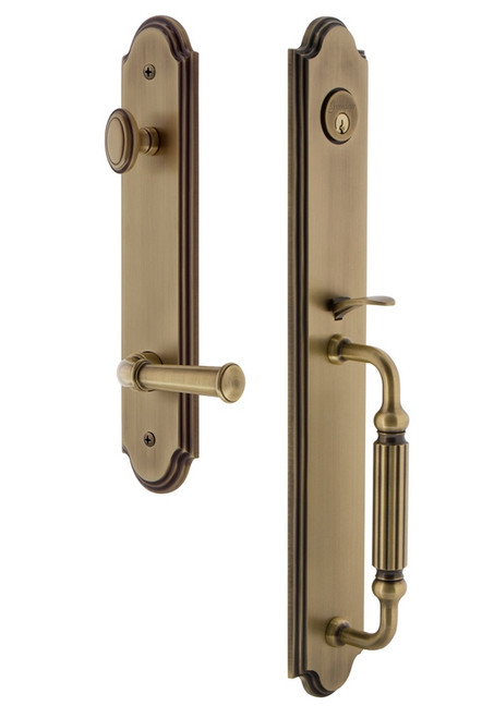 Grandeur Hardware - Arc One-Piece Handleset with F Grip and Georgetown Lever in Vintage Brass - ARCFGRGEO - 846879