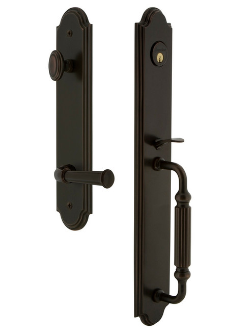 Grandeur Hardware - Arc One-Piece Handleset with F Grip and Georgetown Lever in Timeless Bronze - ARCFGRGEO - 846858